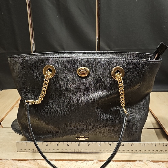 Coach Black Leather Shoulder Bag with Gold Accents - Picture 3 of 10